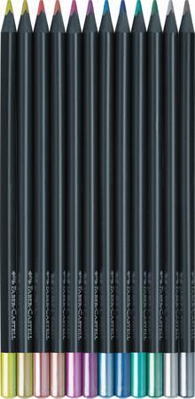 Színes ceruza készlet, háromszögletű, FABER-CASTELL "Black Edition",  12 különböző metál szín
