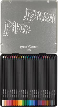 Színes ceruza készlet, háromszögletű, fémdobozban, FABER-CASTELL "Black Edition",  24 különböző szín