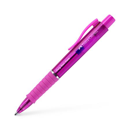 Golyóstoll, 0,34 mm, nyomógombos, fukszia testszín, FABER-CASTELL "Poly Ball View Aurora", kék