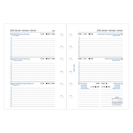 Kalendárium betét, tervező, Filofaxhoz, pocket méret, heti, 1 hét/2 oldal, 2026