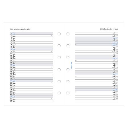 Kalendárium betét, tervező, Filofaxhoz, pocket méret, heti, 1 hét/2 oldal, 2026