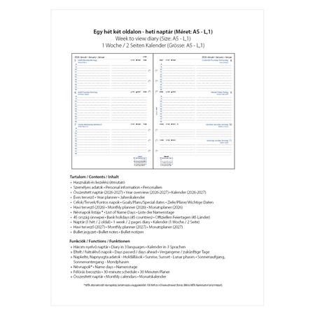 Kalendárium betét, tervező, Filofaxhoz, A5, heti, 1 hét/2 oldal, 2026