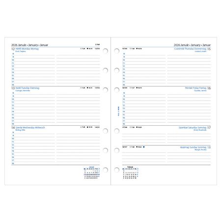 Kalendárium betét, tervező, Filofaxhoz, A5, heti, 1 hét/2 oldal, 2026