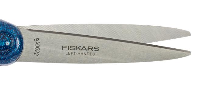 Olló, iskolai, 18 cm, balkezes, FISKARS, csillámos kék