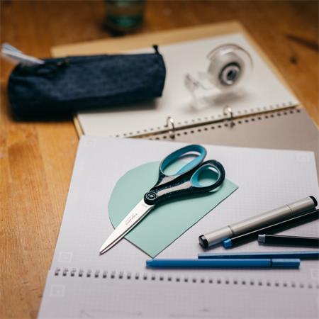 Olló, ifjúsági, 20 cm, balkezes, FISKARS, foltos pávakék