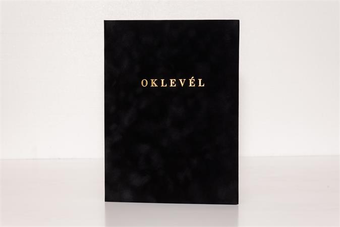 Oklevéltartó, A4, exkluzív, plüss, aranyozva, fekete