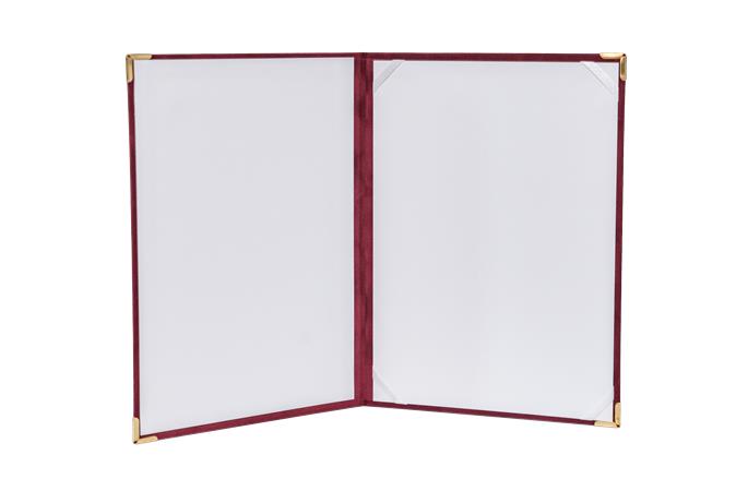 Oklevéltartó, A4, exkluzív, plüss, 4 fém sarokkal, bordó