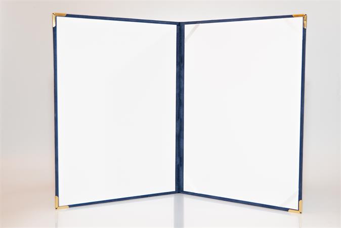 Oklevéltartó, A4, exkluzív, plüss, 4 fém sarokkal, kék