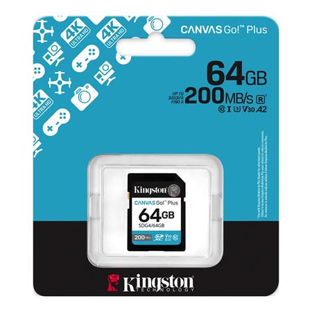 Memóriakártya, SDXC, 64GB, C10/UHS-I/U3/V30, Gen4,KINGSTON "Canvas Go! Plus"