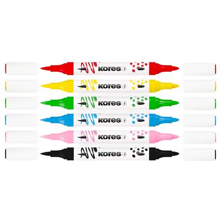Dekormarker készlet, akril, 1-2 mm, kétvégű, KORES " K-Kreative", 6 különböző szín