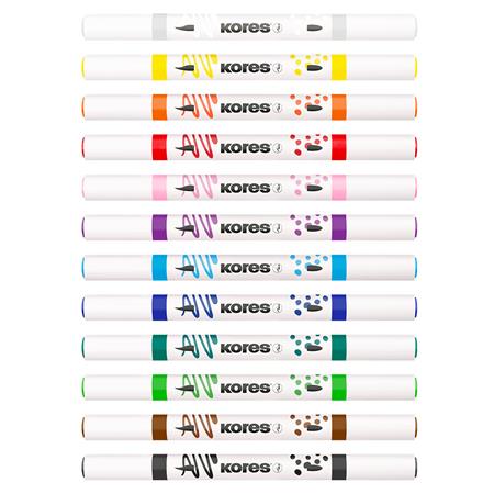 Dekormarker készlet, akril, 1-2 mm, kétvégű, KORES " K-Kreative", 12 különböző szín