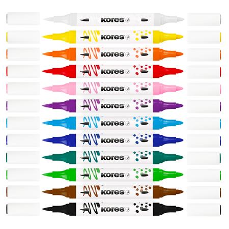 Dekormarker készlet, akril, 1-2 mm, kétvégű, KORES " K-Kreative", 12 különböző szín