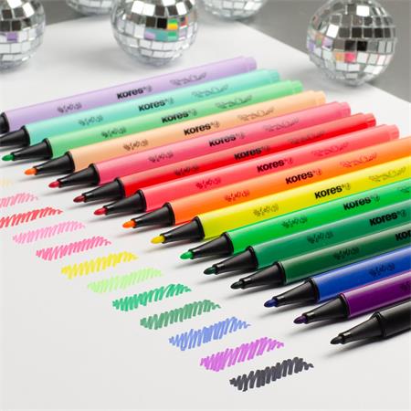 Filctoll készlet, kimosható, KORES "K-beats", 15 különböző szín