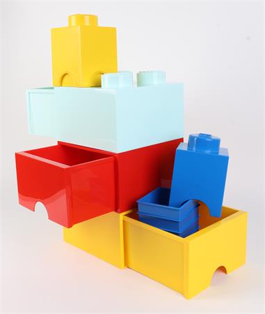 Tárolódoboz, fiókos, LEGO "Brick", sárga