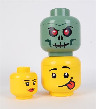 Tárolódoboz, fej, kicsi, LEGO, Green Skeleton