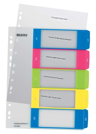 Regiszter, műanyag, A4 Maxi, 1-5, LEITZ "Wow"