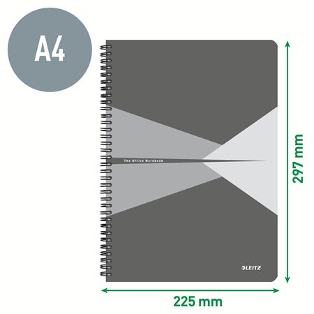 Spirálfüzet, A4, kockás, 90 lap, PP borító, LEITZ "Office", szürke-zöld