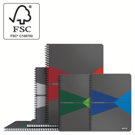 Spirálfüzet, A4, kockás, 90 lap, PP borító, LEITZ "Office", szürke-zöld