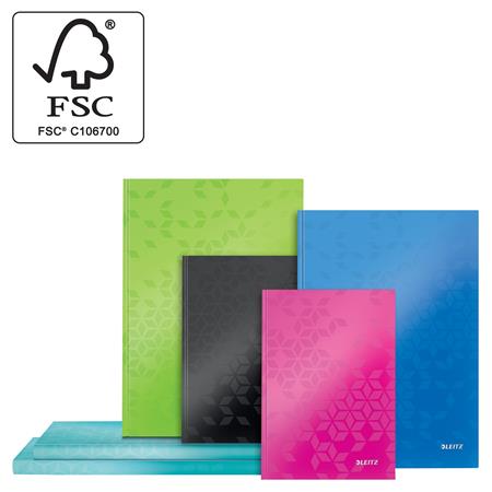 Beíró, A5, vonalas, 80 lap, keményfedeles, LEITZ "Wow", zöld