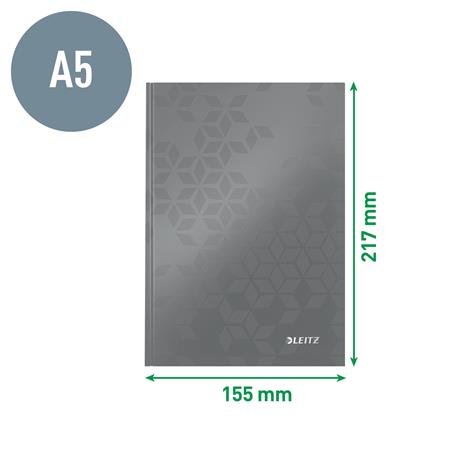 Beíró, A5, vonalas, 80 lap, keményfedeles, LEITZ "Wow", fekete