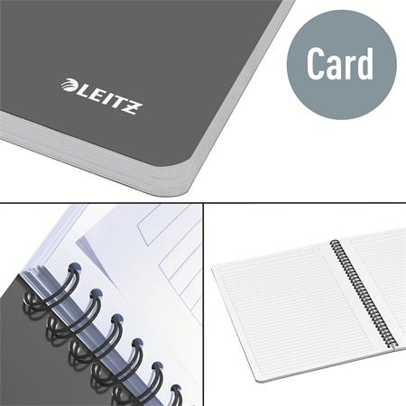 Spirálfüzet, A4, vonalas, 90 lap, laminált karton borító, LEITZ "Office", szürke