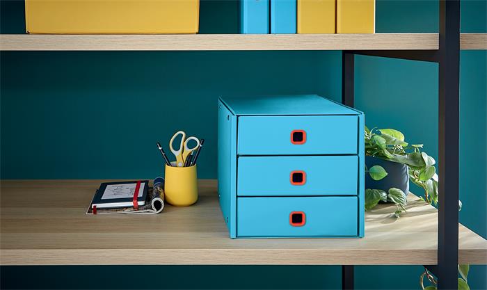 Irattároló, laminált karton, 3 fiókos, LEITZ "Cosy Click&Store", nyugodtkék