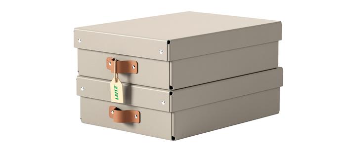 Tárolódoboz, M méret, alacsony, LEITZ "Puro", homokbézs