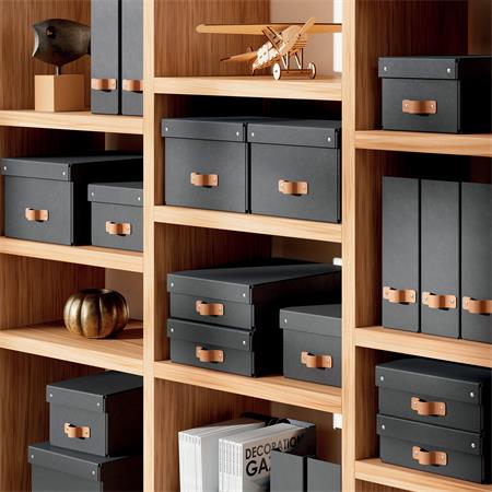 Tárolódoboz, M méret, alacsony, LEITZ "Puro", fekete