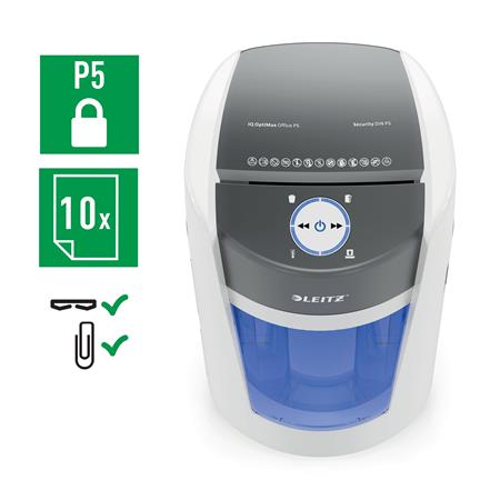 Iratmegsemmisítő, mikrokonfetti, 10 lap, LEITZ "IQ OptiMax P5"