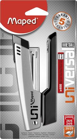 Tűzőgép, 24/6, 26/6, 25 lap, MAPED "Universal Metal Half-Strip", vegyes színek