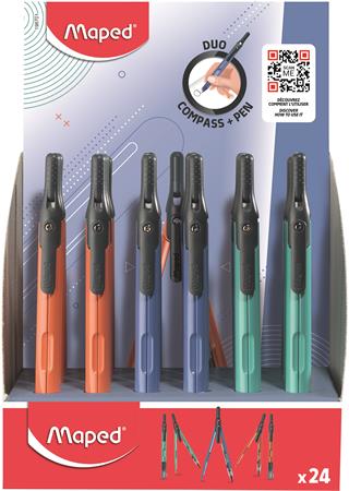 Körző display, heggyel, 2in1, ceruzává alakítható, MAPED „Compass Pen”, vegyes színek