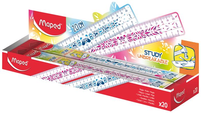 Vonalzó, műanyag, törhetetlen, 20 cm, MAPED "Study Unbreakable Fancy", vegyes színek