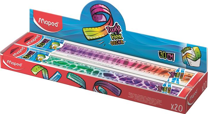 Vonalzó, műanyag, törhetetlen, 30 cm, MAPED "Twist`n Flex Decor Animals", vegyes színek