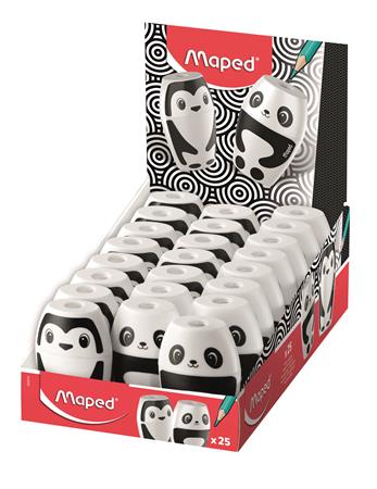 Hegyező, egylyukú, tartályos, MAPED "Shakky Fancy", panda és pingvin, vegyes formák