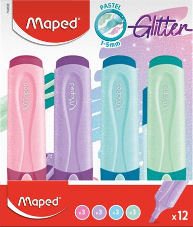 Szövegkiemelő display, 1-5 mm, MAPED "Glitter Fluo Peps", vegyes pasztell színek