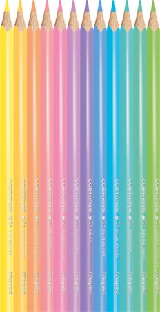 Színes ceruza készlet, háromszögletű, MAPED "Color`Peps Pastel", 12 különböző pasztell szín