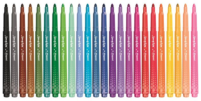 Filctoll készlet, 3,7 mm, kimosható, MAPED „Color`Peps Long Life 2”, 24 különböző szín