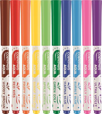 Akvarell filctoll készlet, 3,6 mm, ecsettel, MAPED "Color`Peps Aqua", 10 különböző szín