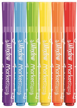 Ablakfilc készlet, vastag, törlőkendővel, 5 mm, MAPED "Marker`Peps", 6 különböző szín