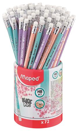 Grafitceruza radírral, ceruzatartó, HB, háromszögletű, MAPED "Black`Peps Pastel", vegyes pasztell színek