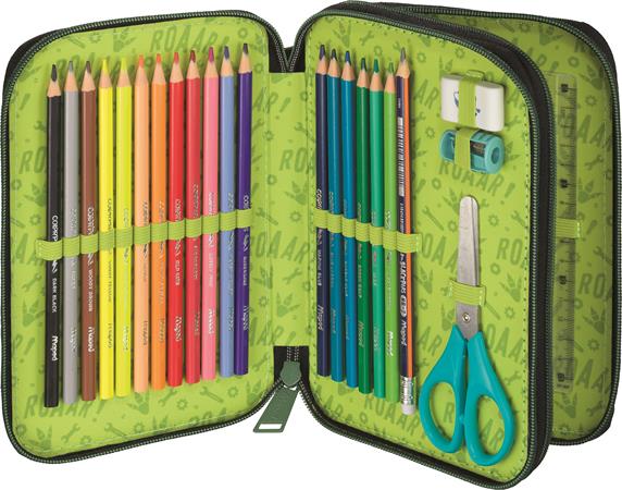 Tolltartó, töltött, 2 emeletes, cipzáras, MAPED, dinoszaurusz