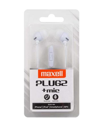 Fülhallgató, mikrofonnal, MAXELL "Plugz", fehér