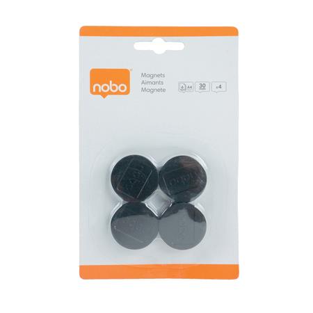 Korong mágnes, fehértáblához, 30 mm, 4 db, NOBO, fekete