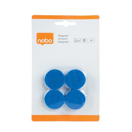 Korong mágnes, fehértáblához, 30 mm, 4 db, NOBO, kék