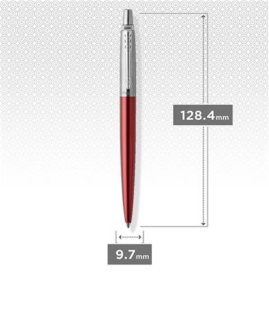 Golyóstoll, 0,7 mm, ezüst színű klip, Kensigton piros tolltest, PARKER "Royal Jotter", kék