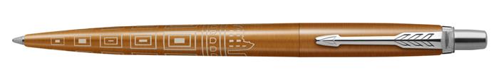 Golyóstoll, 0,7 mm, ezüst színű klip, mintás tolltest, PARKER, "Royal Jotter Róma", kék