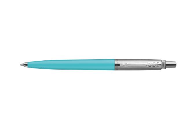 Golyóstoll szett, 0,7 mm, ezüst színű klip, piros és kék tolltest, PARKER "Jotter Glam Rock", kék