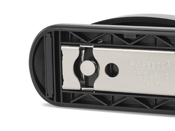 Tűzőgép, 24/6, 26/6, 20 lap, RAPESCO "Eco GRS Recycled Half-Strip", fekete