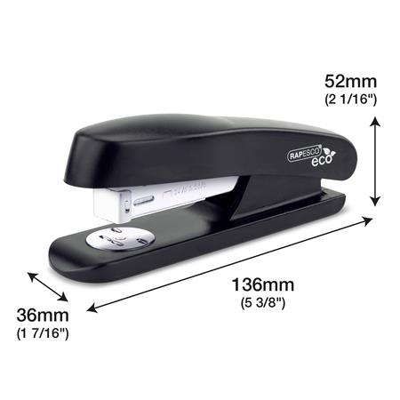 Tűzőgép, 24/6, 26/6, 20 lap, RAPESCO "Eco GRS Recycled Half-Strip", fekete