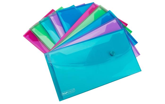 Irattartó tasak, DL, patentos, RAPESCO "Eco GRS Recycled", áttetsző vegyes színek